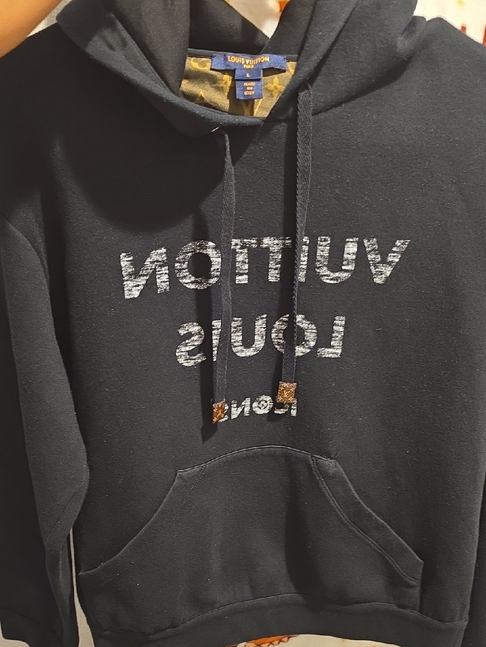 Louis Vuitton Black Distressed Logo Crewneck Hoodie